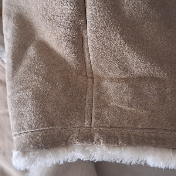 VTG JONES NEW YORK leather suede sherpa lined heavy winter coat tan beige L-XL - Picture 10 of 11